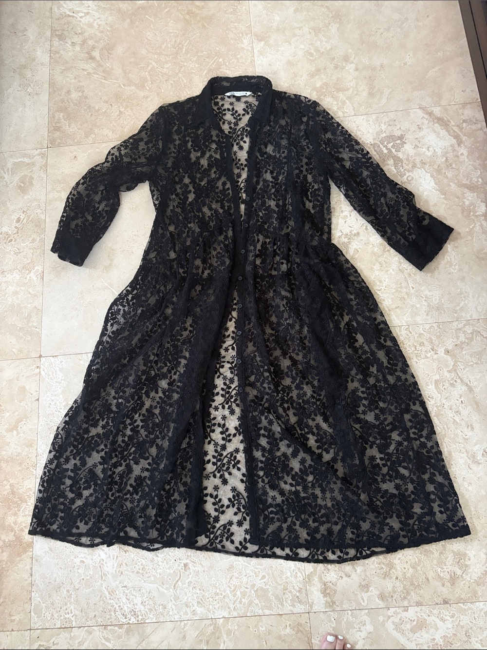 Zara Black Floral Lace Maxi Duster